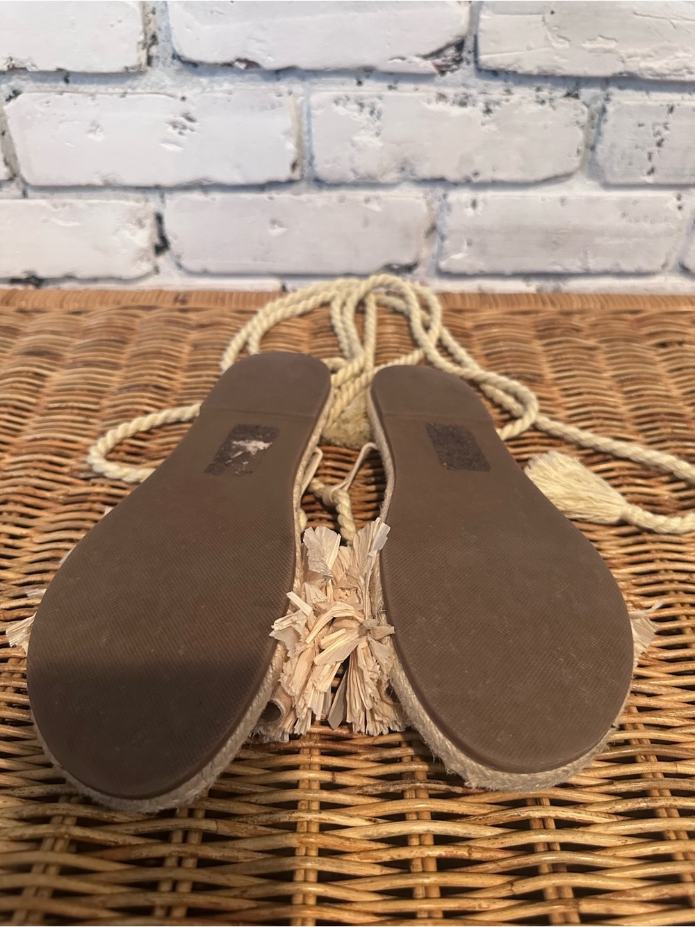 ASOS Bohemian Beige Espadrille Sandal with Ankle Rope Trim Tie Size 9 - Picture 5 of 7